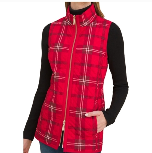 Chico's Red Plaid Reversible Diamond Quilted Insulated Vest - Picture 1 of 7